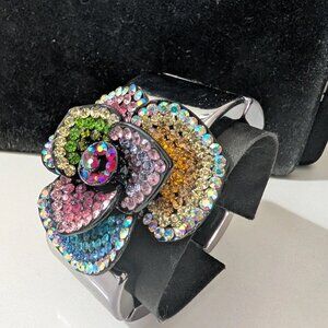 Vintage Rhinestone Flower Bracelet – Multicolor Crystal Statement Cuff
